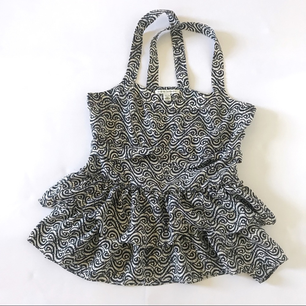 Banana Republic Ruffle Veda Top Blouse in Black and White with Cross Straps Silk